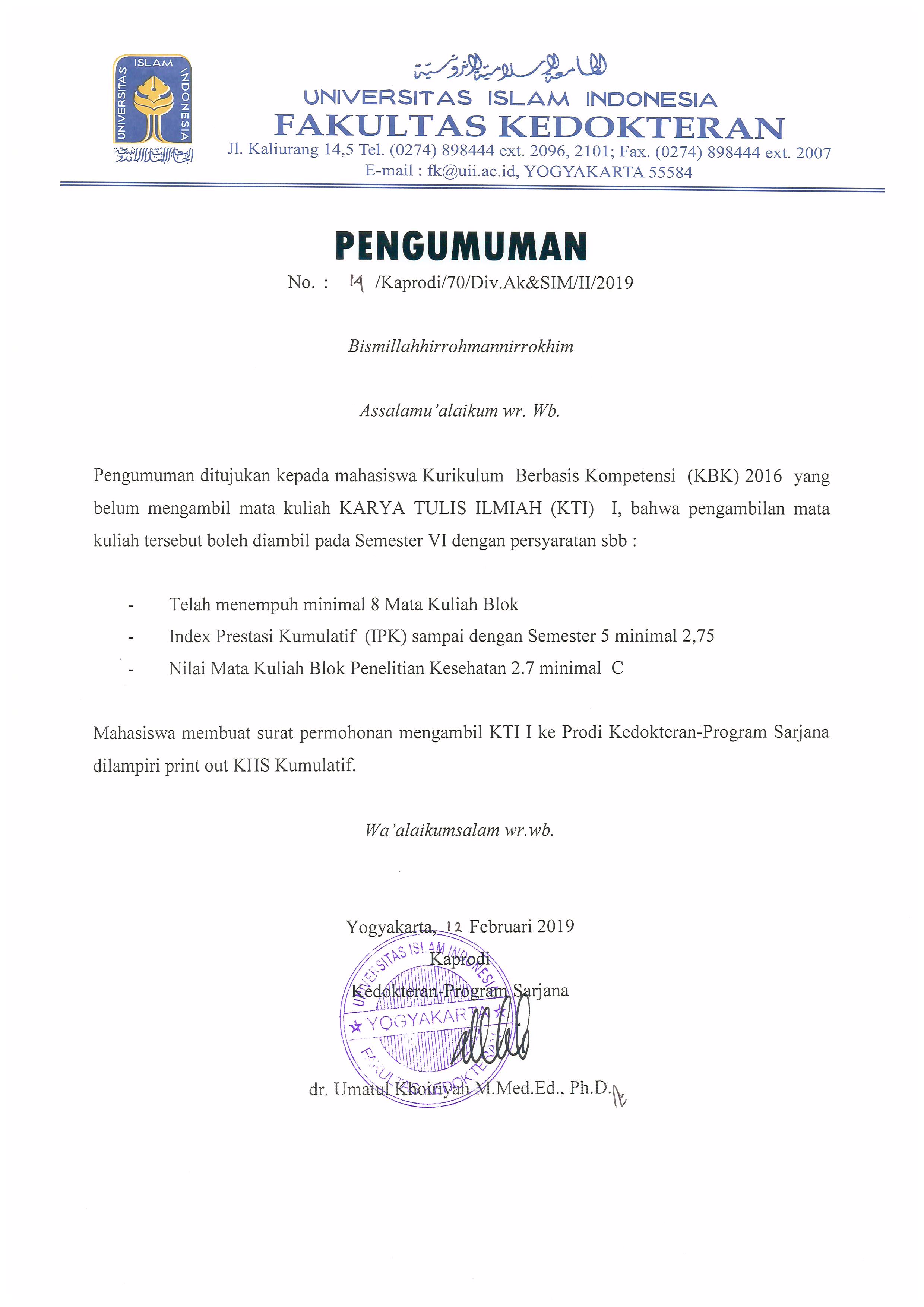 Pengumuman Akademik Archives Fakultas Kedokteran Universitas Islam Indonesia Yogyakarta